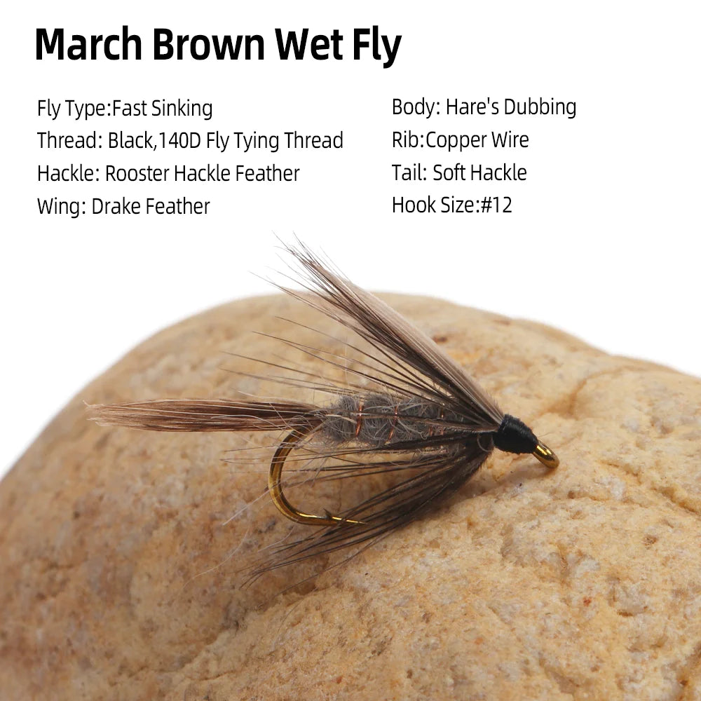 March Brown Soft Hackle Wet Flies #12 (6 Pack)