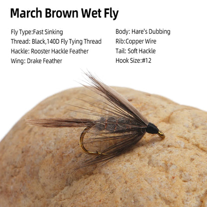 March Brown Soft Hackle Wet Flies #12 (6 Pack)