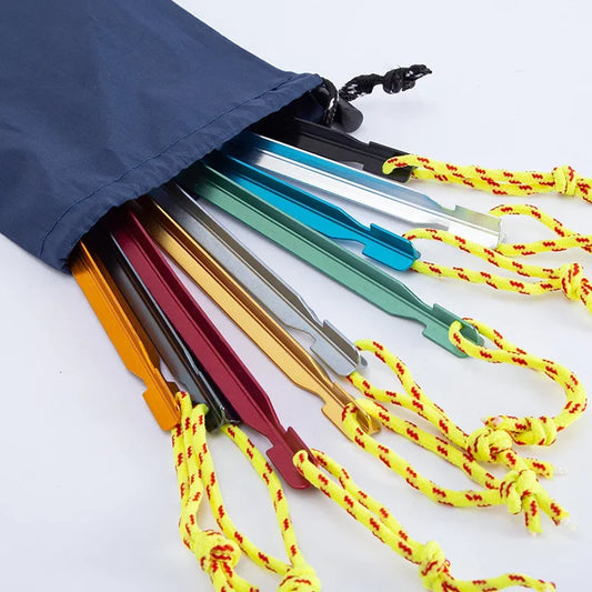 6Pcs Canopy Tent Pegs Aluminum Alloy Outdoor Garden Stakes Ground Nail With Cord For Camping Backpacking Hiking Tent Accessories
