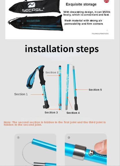 2PCS Trekking Poles Adjustable Ultralight Walking Sticks Alpenstock Outdoor Hiking-Climbing Mountaineering Sticks