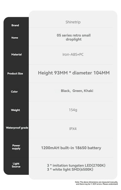 Shine Trip Outdoor Retro Smalldroplight, Campsite Lamp, Atmosphere Lamp, USB Charging Tent Light, LED Camping Hangling Lamp