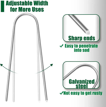 Garden Stakes Galvanized Landscape Staples,U-Type Turf Staples for Artificial Grass, Rust Proof Sod Pins Stakes Tent Peg Nails