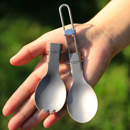 Tiartisan Titanium Folding Spork Outdoor Camping Ultralight Portable Tableware Backpacking Hiking Dinner Spork Utensil
