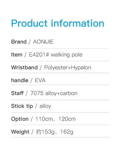 2pcs  AONIJIE All Types of Hiking Trekking Pole Ourdoor Camping Walking Sticks Summarizing 110cm 120cm 130cm