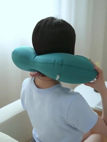 Portable Press‑to‑Inflate U‑Shape Inflatable Neck Pillow Soft Air Support Travel Pillow Comfort Sleeping Cushion for Flight Car