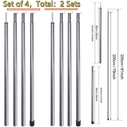 Set of 2 Tent Tarp Poles Universal Telescopic Adjustable Aluminium Camping Awning Poles Tent Accessories for Headroom Canopy