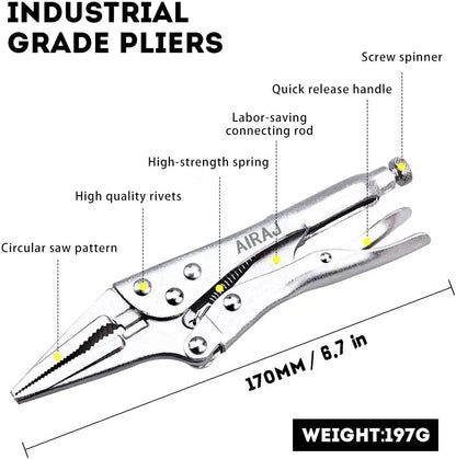 AIRAJ 7 inch Multifunctional Pliers, Locking pliers Carbon Steel Electrician, Anti Slip Maintenance, Durable Manual Tool