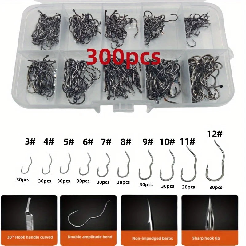 Carbon Steel Fishing Hook Assortment (300/500 Pack)