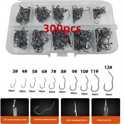 Carbon Steel Fishing Hook Assortment (300/500 Pack)