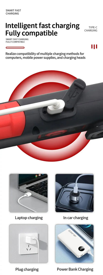 Portable USB Rechargeable Work Light Magnetic COB LED Flashlight Hanging Lamp with Built-in Battery Camping Torch