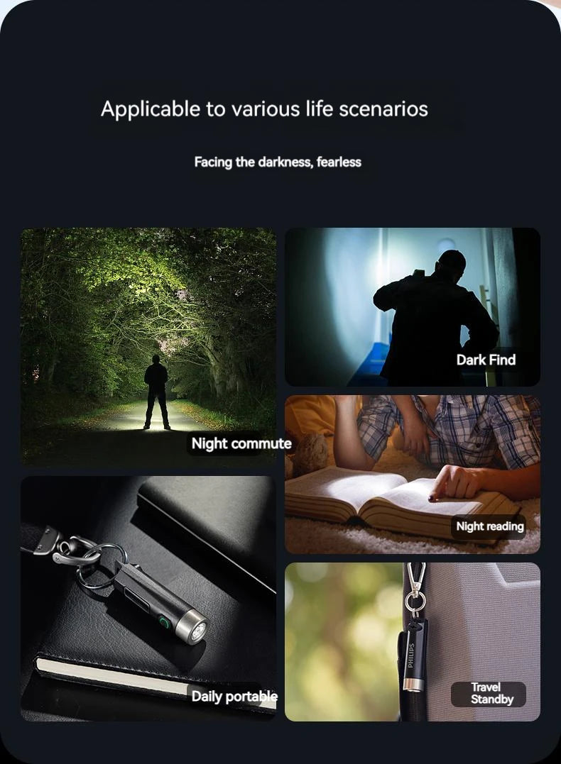 PHILIPS 2025 NEW SFL1121  EDC Flashlight LED Rechargeable Mini EDC Keychain Flashlights Camping Lamp For Hiking Self Defense