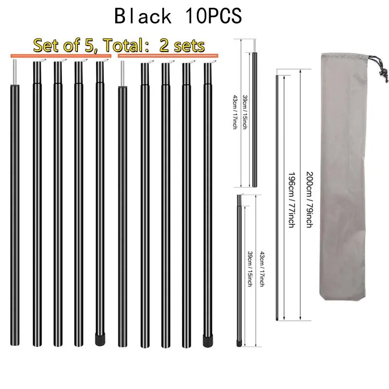 10PCS Telescopic Tent Poles Set Universal Adjustable Camping Awning Poles Sun Sail Shelter Rods Tarp Tent Accessories