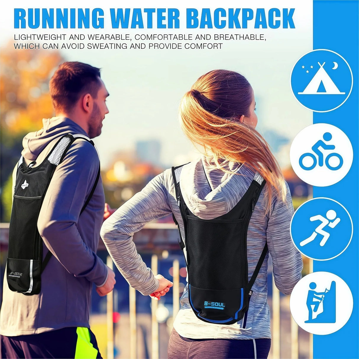 Hydration Backpack Lightweight Water Bladder Pack for Running Cycling Hiking Adjustable Straps FU