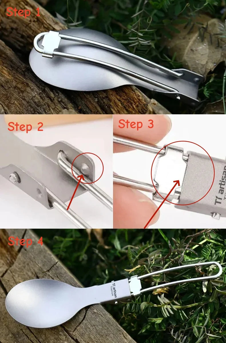Tiartisan Titanium Folding Spork Outdoor Camping Ultralight Portable Tableware Backpacking Hiking Dinner Spork Utensil