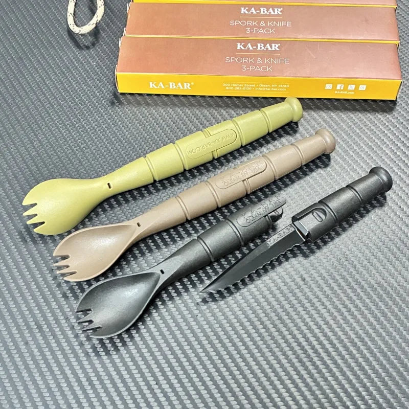 Tactical Mini Cutlery Set EDC Outdoor Multi-Function Tool Fork Spoon Knife Combo Camping Hiking Essential Gear