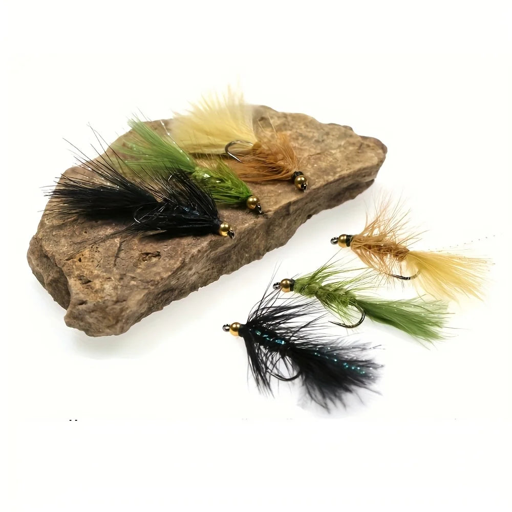 ICERIO Brass Beadhead Woolly Bugger Streamers (12 Pack)