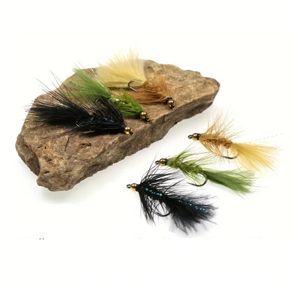 ICERIO Brass Beadhead Woolly Bugger Streamers (12 Pack)