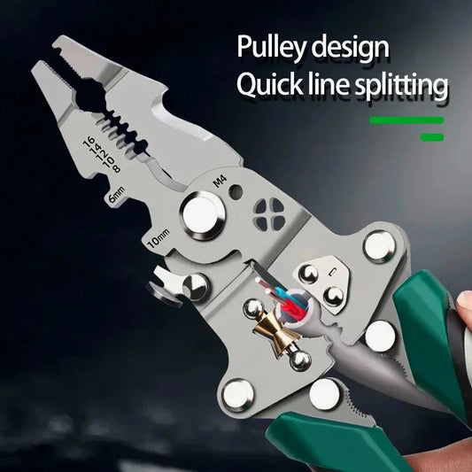 1 Piece of Foldable Wire Stripping Pliers with Pulley Design, Multifunctional Electrician Wire Splitter, Wire Winding Pliers, Crimping Pliers, Hand Tool