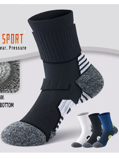 3 Pairs Men's Athetic Socks Sports Breathable Outdoor Running Compression Socks Traning Long Black White  BLUE Stretch Socks