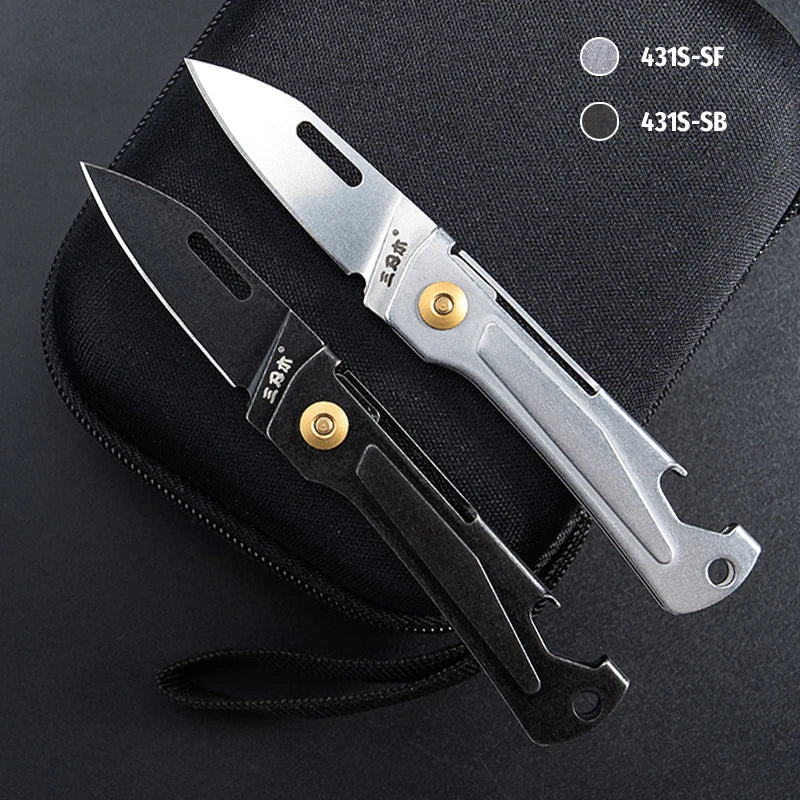 SANRENMU 431S Folding Pocket Knife 12C27 Blade Portable EDC Outdoor Camping Bottle Opener Keychain Hole Knife