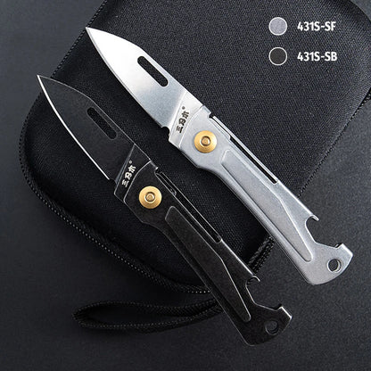 SANRENMU 431S Folding Pocket Knife 12C27 Blade Portable EDC Outdoor Camping Bottle Opener Keychain Hole Knife