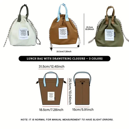 Large Capacity Waterproof Lunch Bag with Drawstring Closure Thick Insulation Cooler Bento Bag for Picnic Work Student Handle Bag