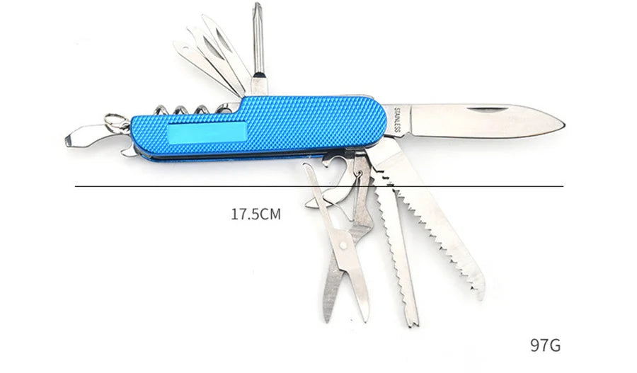 11 IN 1 Multi-purpose Knife Multitools Stainless Steel Folding Knife Wood Handle Outdoor Keychain Pocket Knife Tools