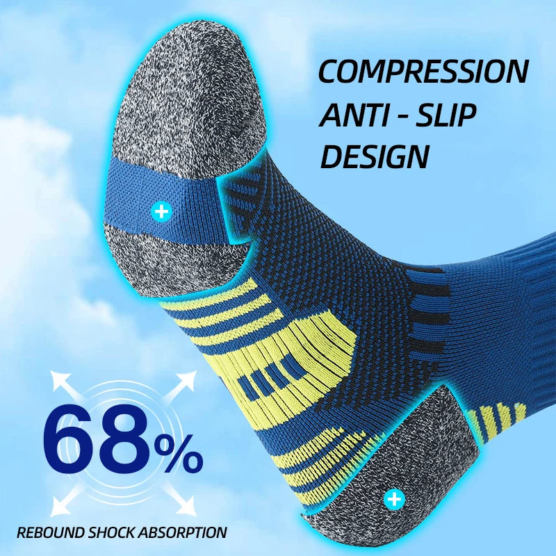 3 Pairs Men's Athetic Socks Sports Breathable Outdoor Running Compression Socks Traning Long Black White  BLUE Stretch Socks