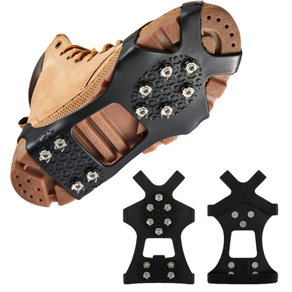Ice & Snow Grippers with 10 Stainless Steel Spikes | Anti-Slip Traction Crampons for Shoes