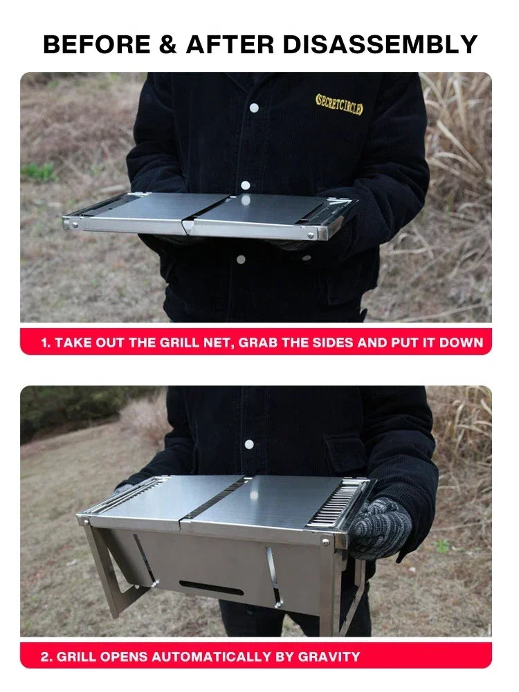 Stainless Steel Barbecue Stove Outdoor Charcoal Folding Barbecue Rack Household Small Folding Carbon Barbecue Skewer Stove BBQ