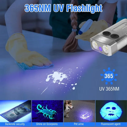BORUiT V10 UV Keychain Flashlight – 1000LM, Type-C, Magnetic