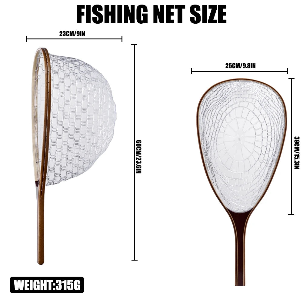 Rubber Mesh Trout Net with Wooden Handle