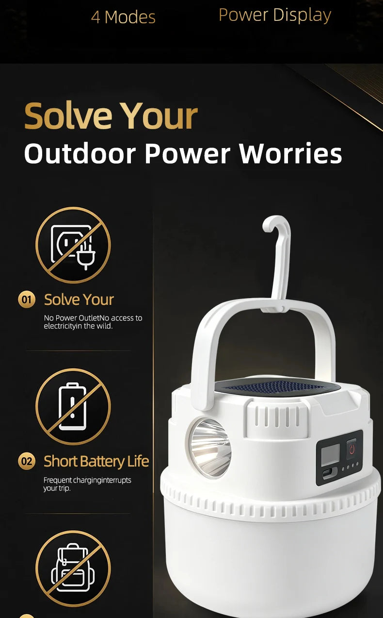 Solar LED Camping Lamp – Type-C Charging, with Hook