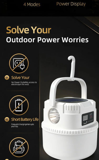 Solar LED Camping Lamp – Type-C Charging, with Hook