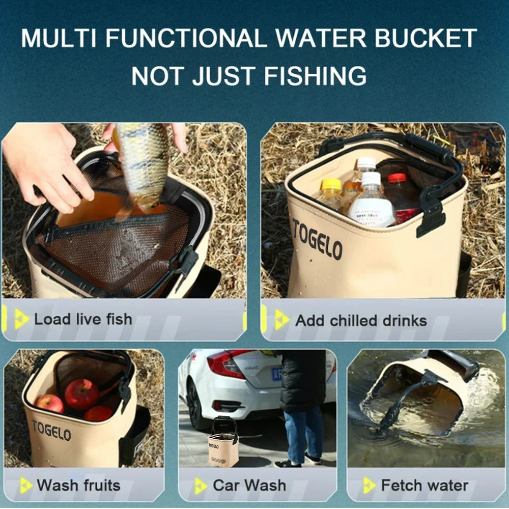 Foldable Live Fish Bucket with Rope