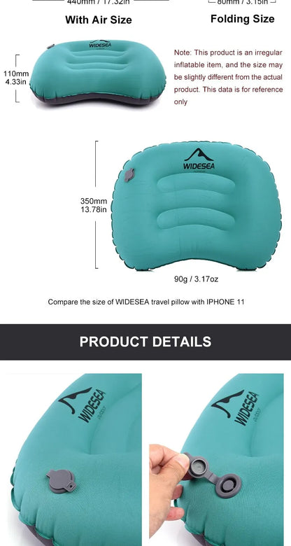 Widesea Portable Inflatable Pillow Camping Equipment Compressible Folding Air Cushion Outdoor Protective Tourism Sleeping Gear