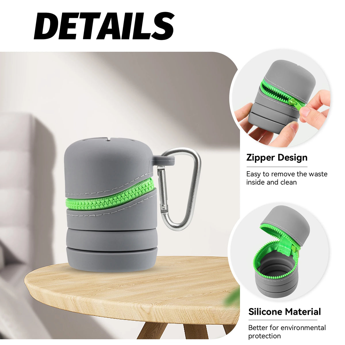 Porfory Foldable Silicone Trash Pouch with Carabiner