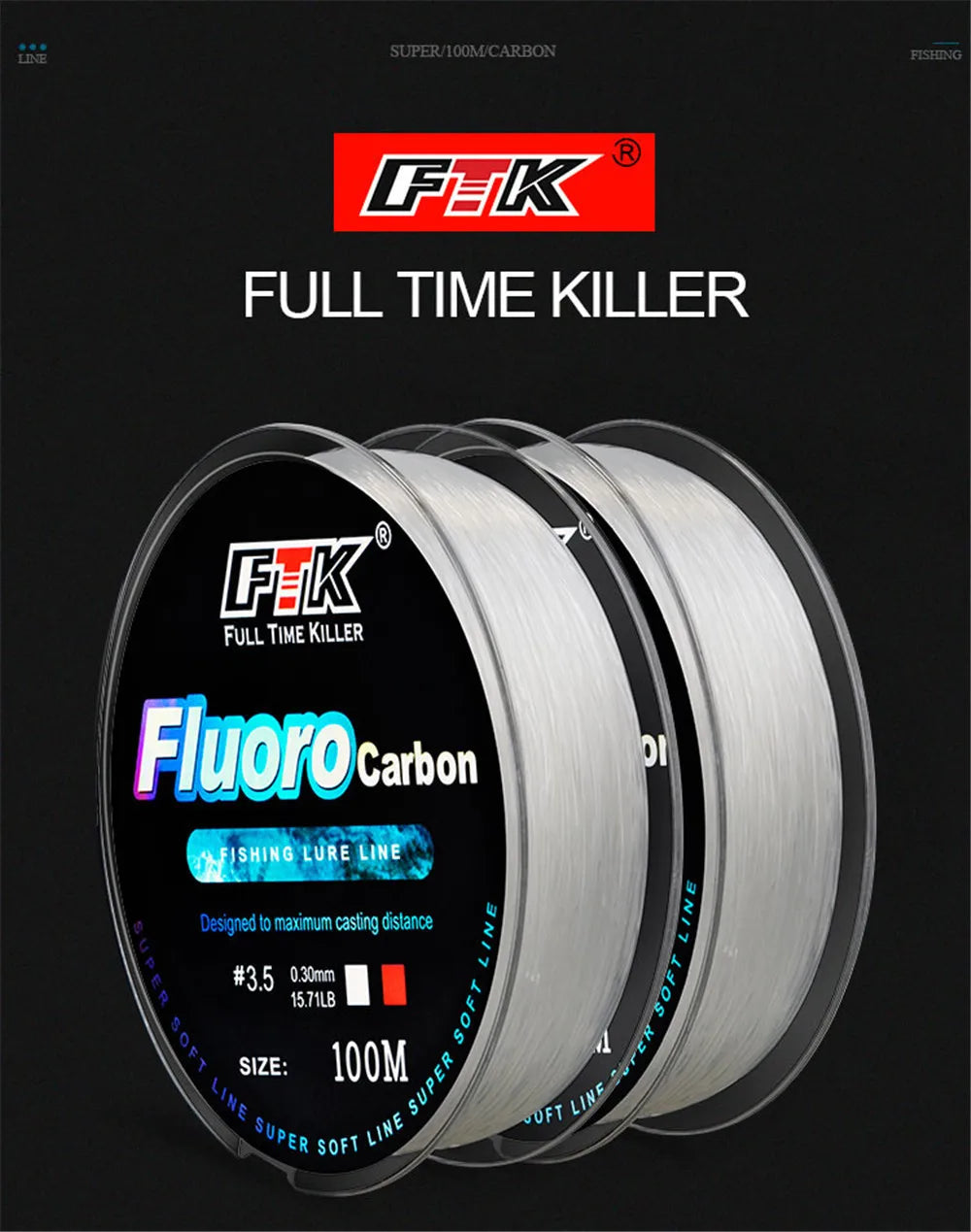 FTK Fluorocarbon Fly Fishing Line 100m
