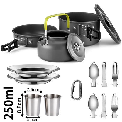 Camping Cooking Set Camping Cookware Travel Tableware Outdoor Picnic Set Teapot For 2-3 People Non-Stick Pots Assorted Sets