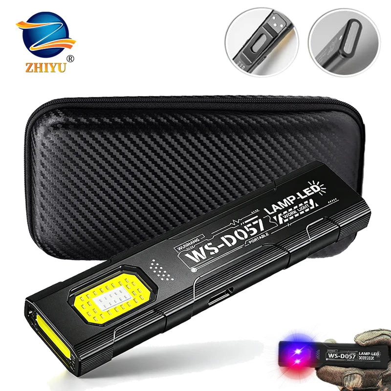 Powerful 550LM EDC Flashlight USB C Rechargeable Portable Torch with COB Red and Blue Lights Outdoor Portable Pen Clip Lantern