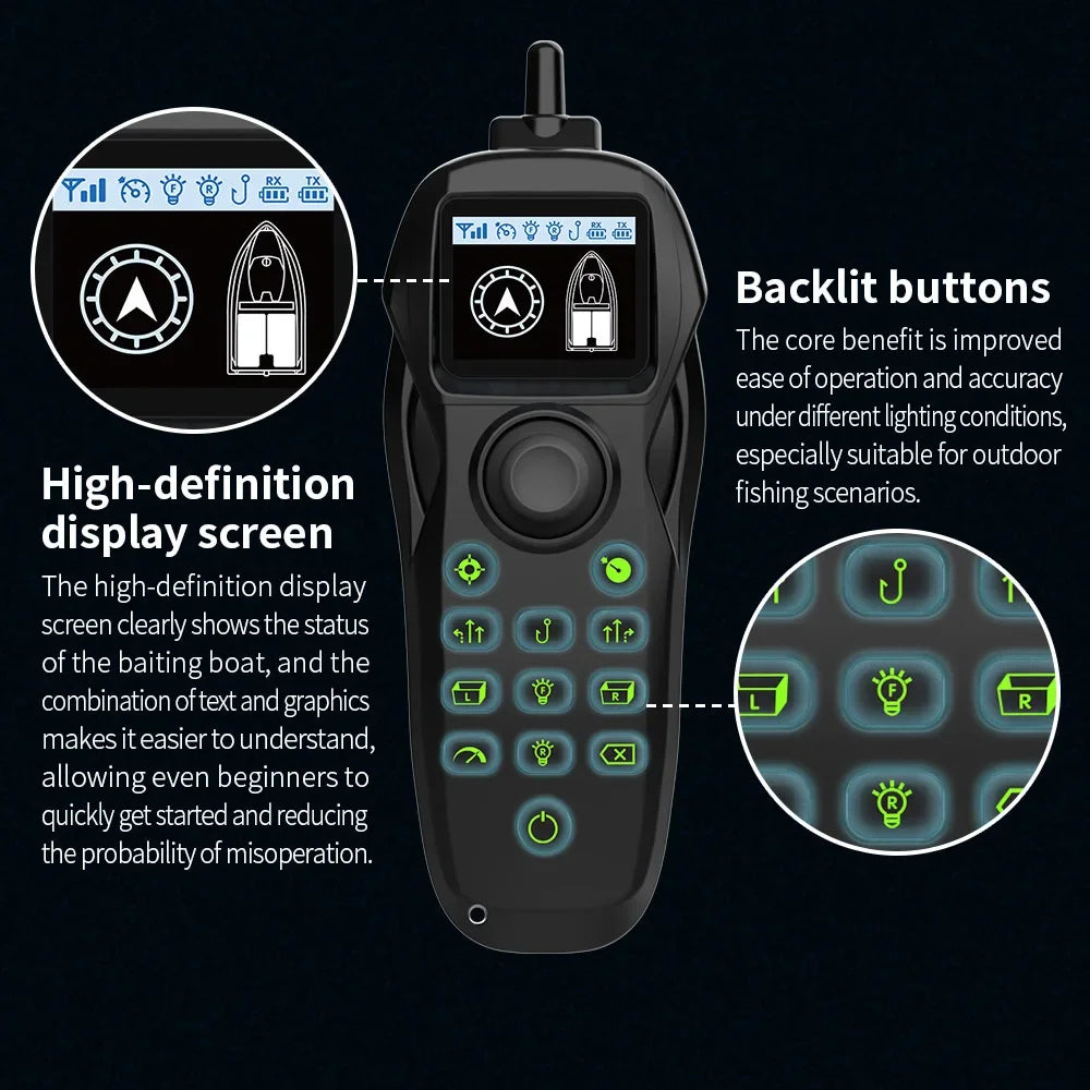Sonar Bait Boat with Color Fish Finder Screen & Dual Hopper