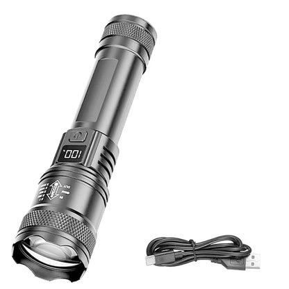 High Power LED Flashlights With Display Screen Zoom Tactical Torch Portable Rechargeable Lamp with Emergency Side Light Lantern