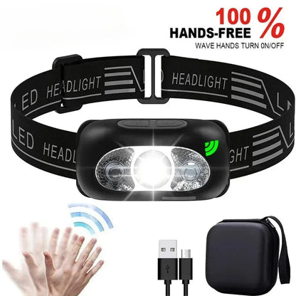 HOMEFISH Super Bright LED Headlamp  Rechargeable Sensor Headlight Waterproof Flashlight for Camping Hiking Fishing Emergenc
