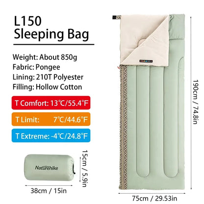 Naturehike L150 Sleeping Bag for Adults 3 Season Ultraligt Outdoor Camping Sleeping Bag Travel Warm Envelope Sleeping Bag