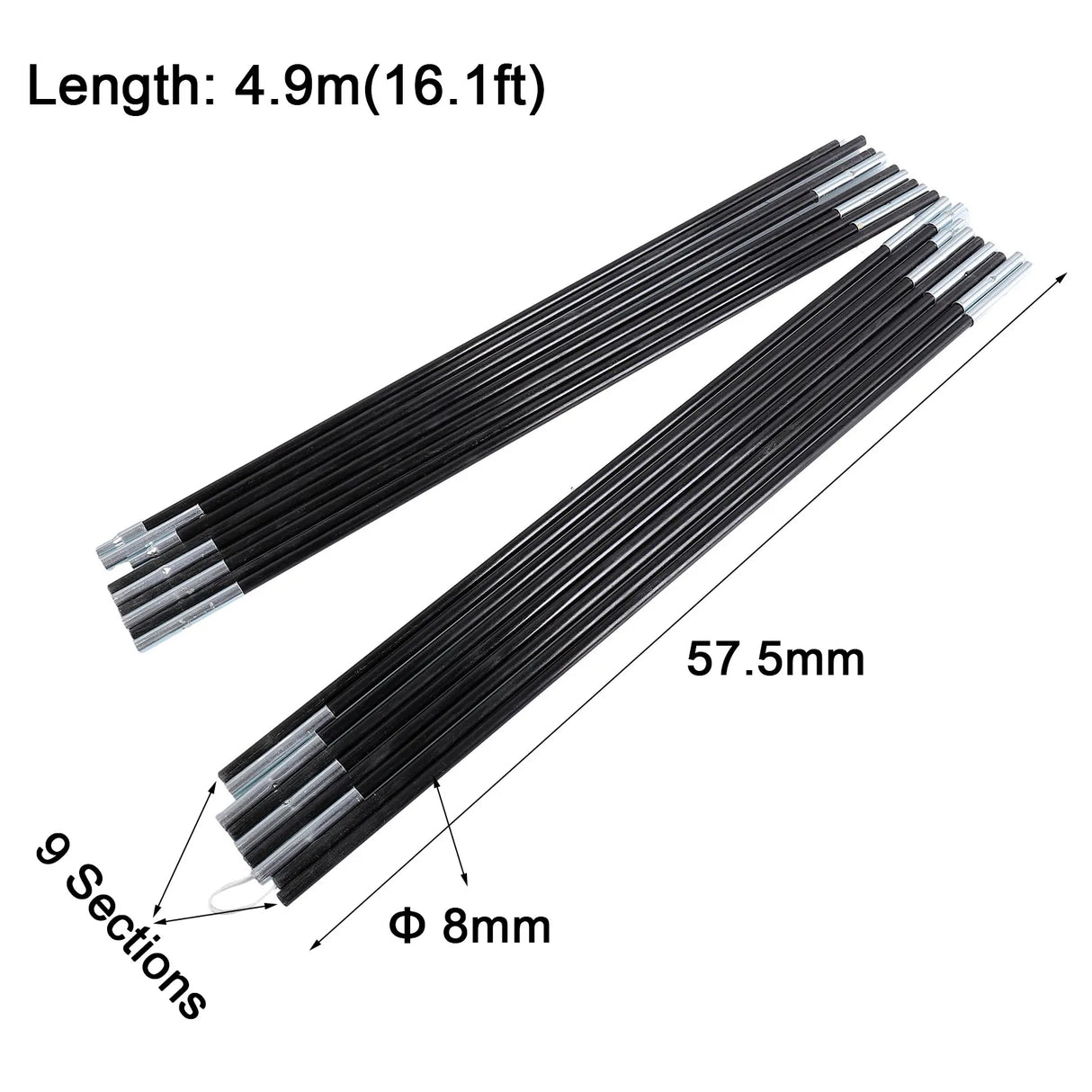 1 Pair Camping Tent  Rods Fiberglass Camping  Tent Pole Bars Outdoor Support  Rods Awning Frames Replacement  Kit Accessories