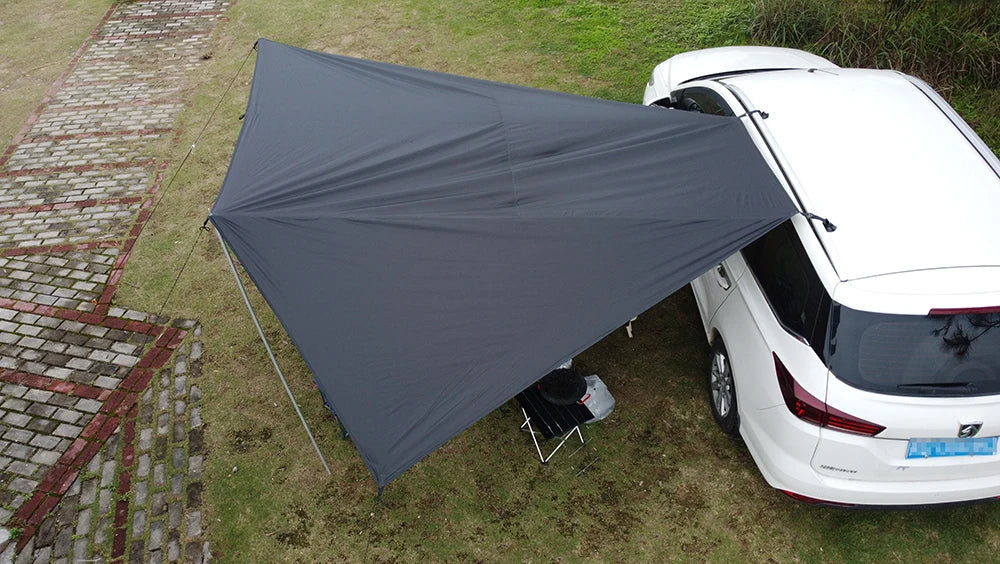 Bat Shape Car Side Awning Black Coating Tarp 2x3 Outdoor Waterproof Camping Black Coated Car Rear Shelter Tent for SUV Van