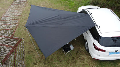 Bat Shape Car Side Awning Black Coating Tarp 2x3 Outdoor Waterproof Camping Black Coated Car Rear Shelter Tent for SUV Van