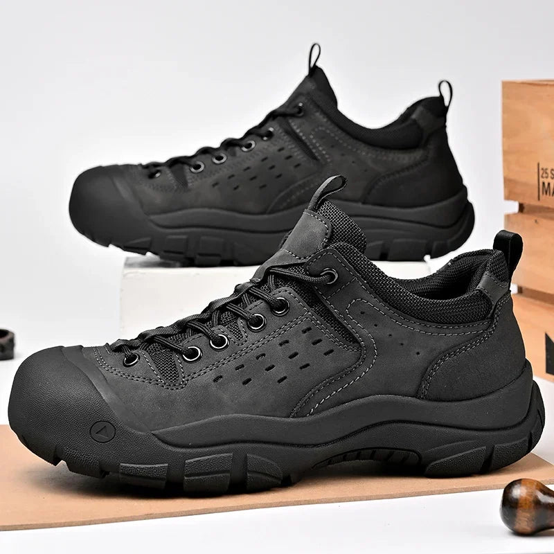 Men’s Leather Hiking Shoes – Outdoor Anti-Slip Climbing Sneakers with Thick Sole for Trekking & Casual Wear