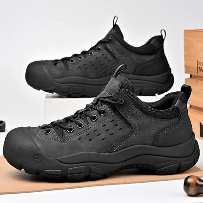 Men’s Leather Hiking Shoes – Outdoor Anti-Slip Climbing Sneakers with Thick Sole for Trekking & Casual Wear