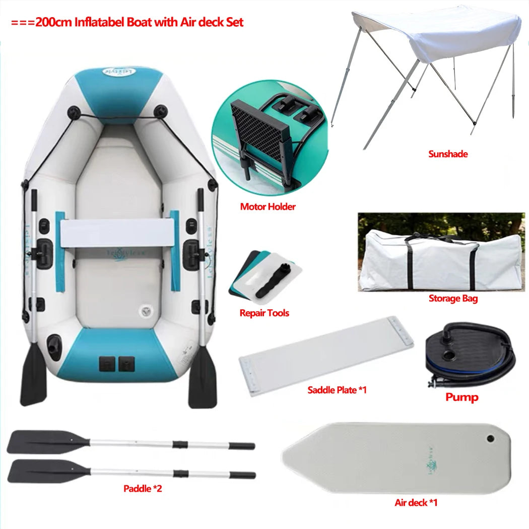 2.0–3.6m Inflatable Boat with Air Deck & Slat Bottom | Heavy-Duty PVC 3-Layer Fishing & Kayak Dinghy Set